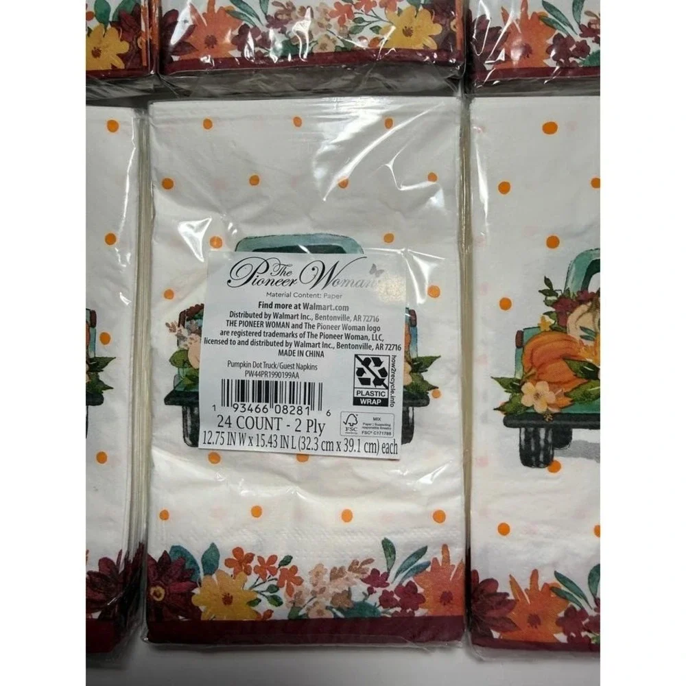 Pioneer Woman Pumpkin Dot Truck Paper Napkins (12)-24 Count Fall Autumn Harvest